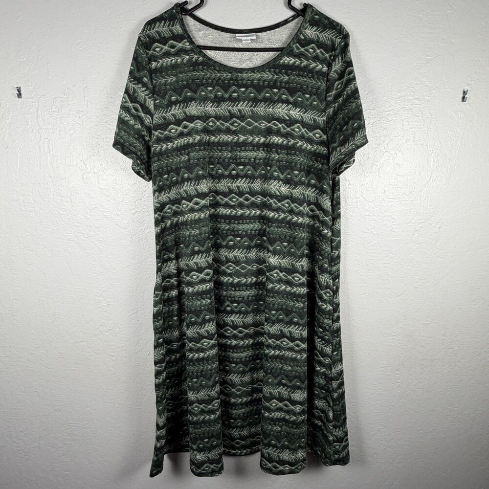 LuLaRoe Women’s XL Green Geometric Print Fit & Flare Dress Short Sleeve NWOT